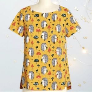 Modcloth Delightful Demeanor Short Sleeve Blouse with Hedgehogs